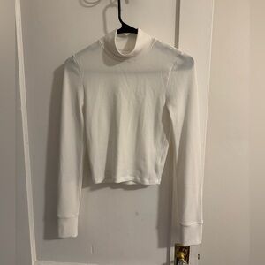 American Eagle Outfitters White Ribbed Mockneck Long Sleeve Top